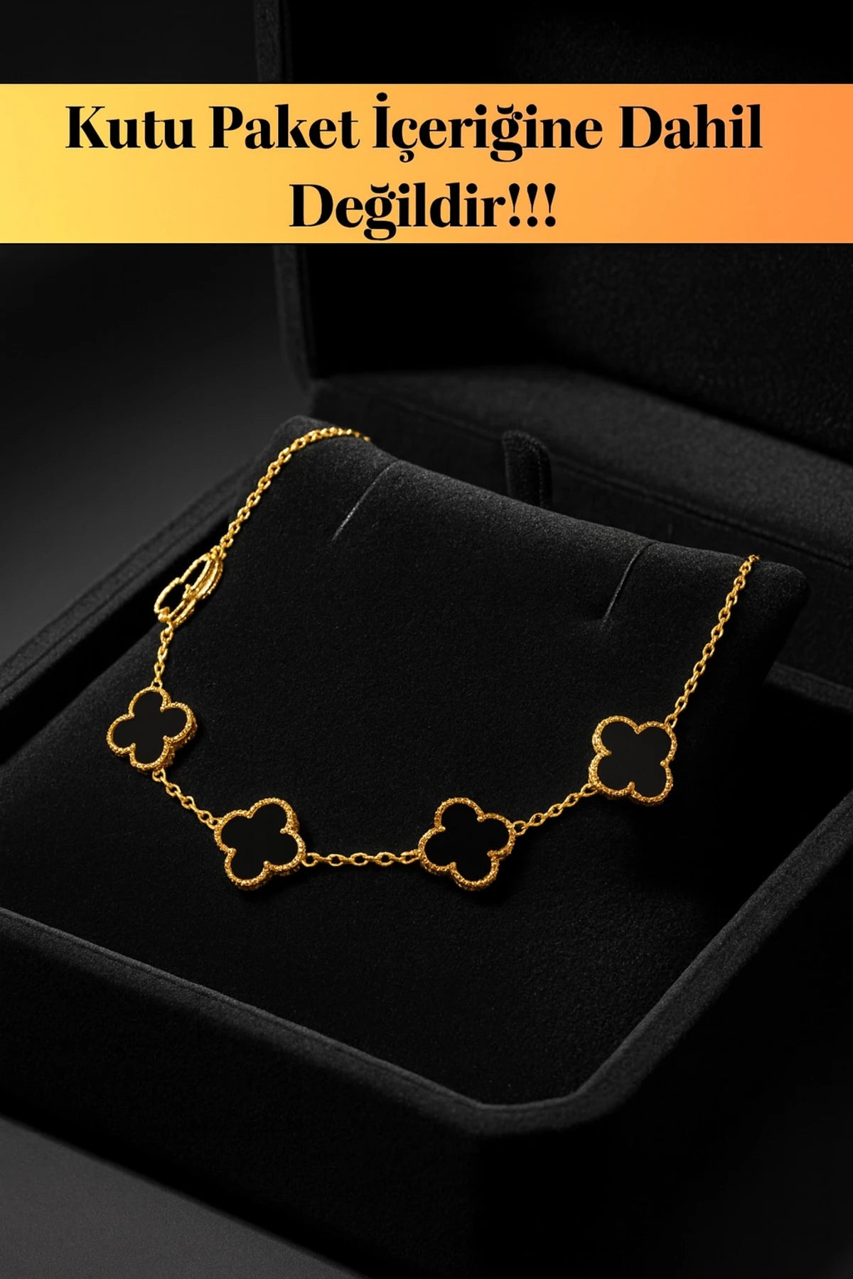 Altın Kaplama Gece Siyahı Oniks Taşlı Form Detaylı Petal Yaprak Model Erkek Çelik Bileklik