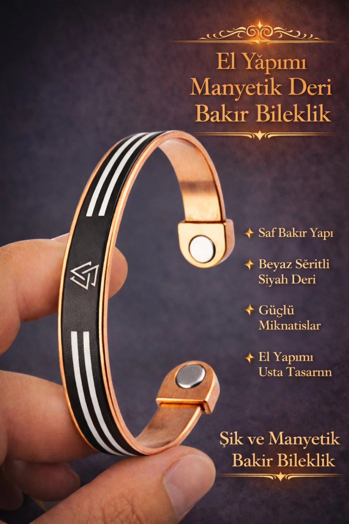 Manyetik Saf Bakır Bileklik Ayarlanabilir Mıknatıslı Model Erkek Kadın Bakır Bileziği Desenli