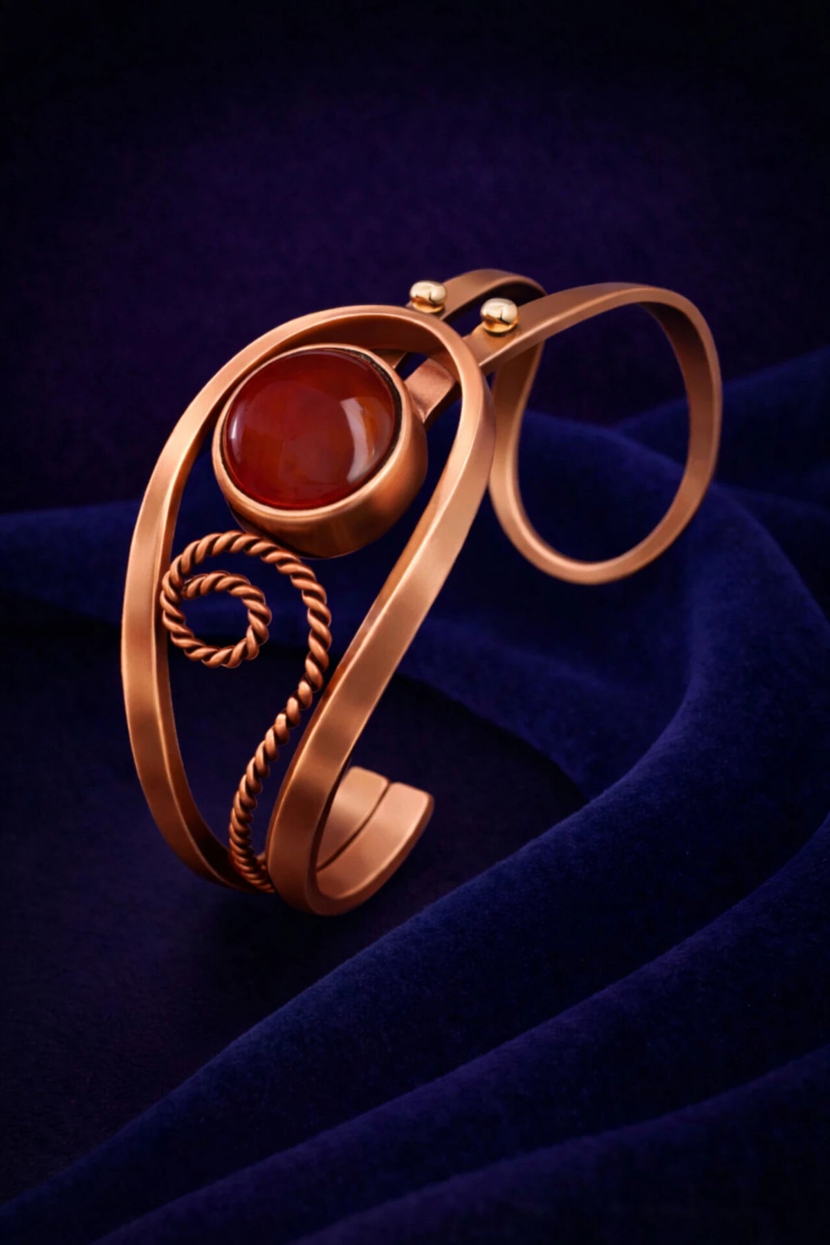 Kadın Bakır Bileklik Doğal Kırmızı Akik Taşlı Otantik Model Bilezik Her Bileğe Uygun