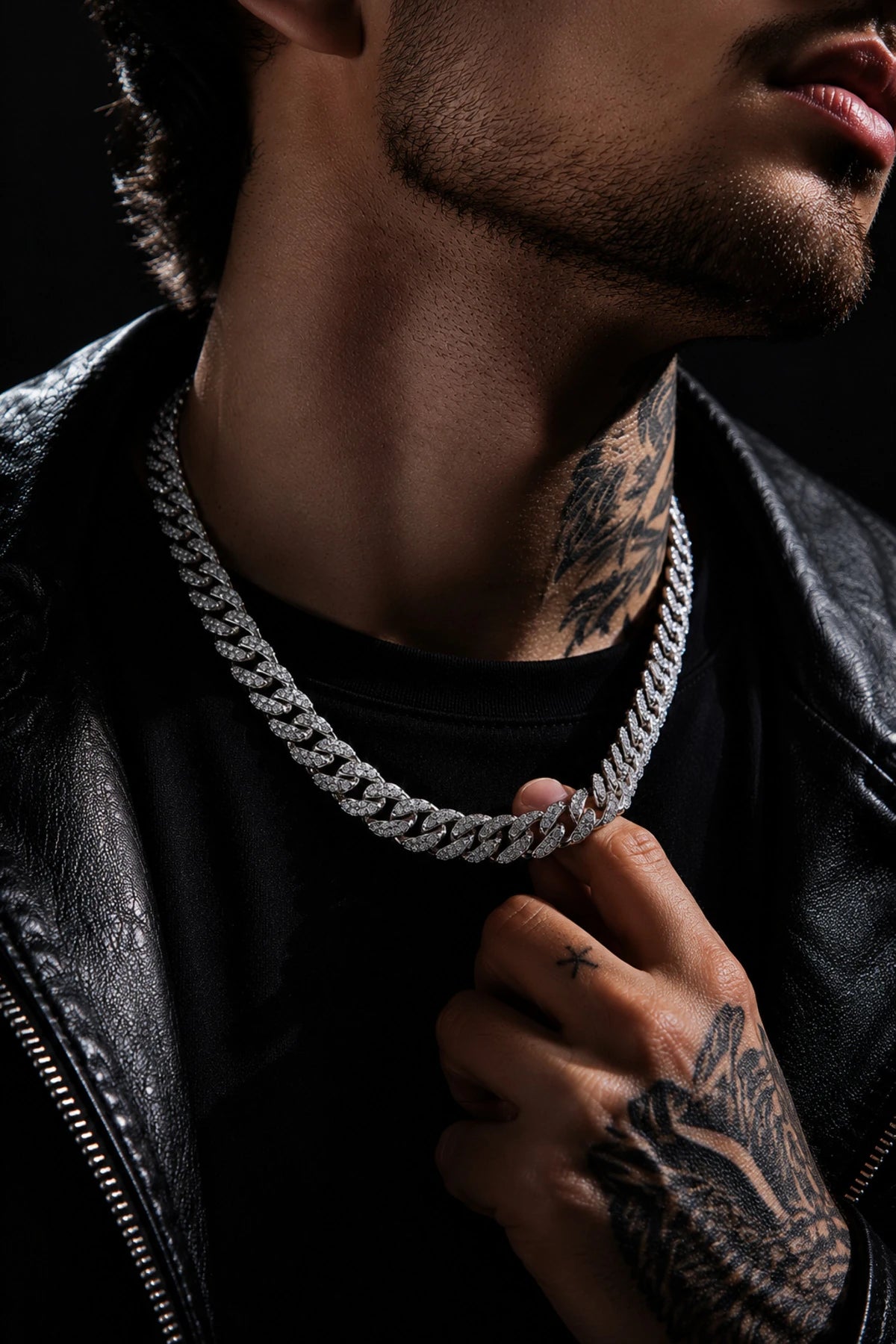 Erkek Kadın Taşlı Cuban Chain Kolye Zirkon Taşlı Hip Hop Rapçi Stil Paslanmaz Çelik Kolye