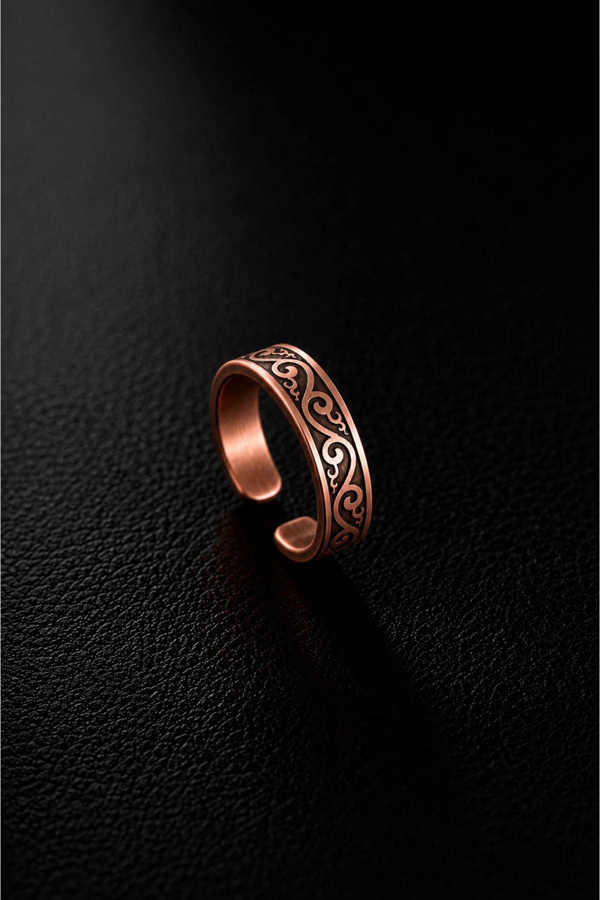 Kadın Otantik Desenli Bakır Bileklik Yüzük Seti Ayarlanabilir Minimal Antik Şık Takı Seti