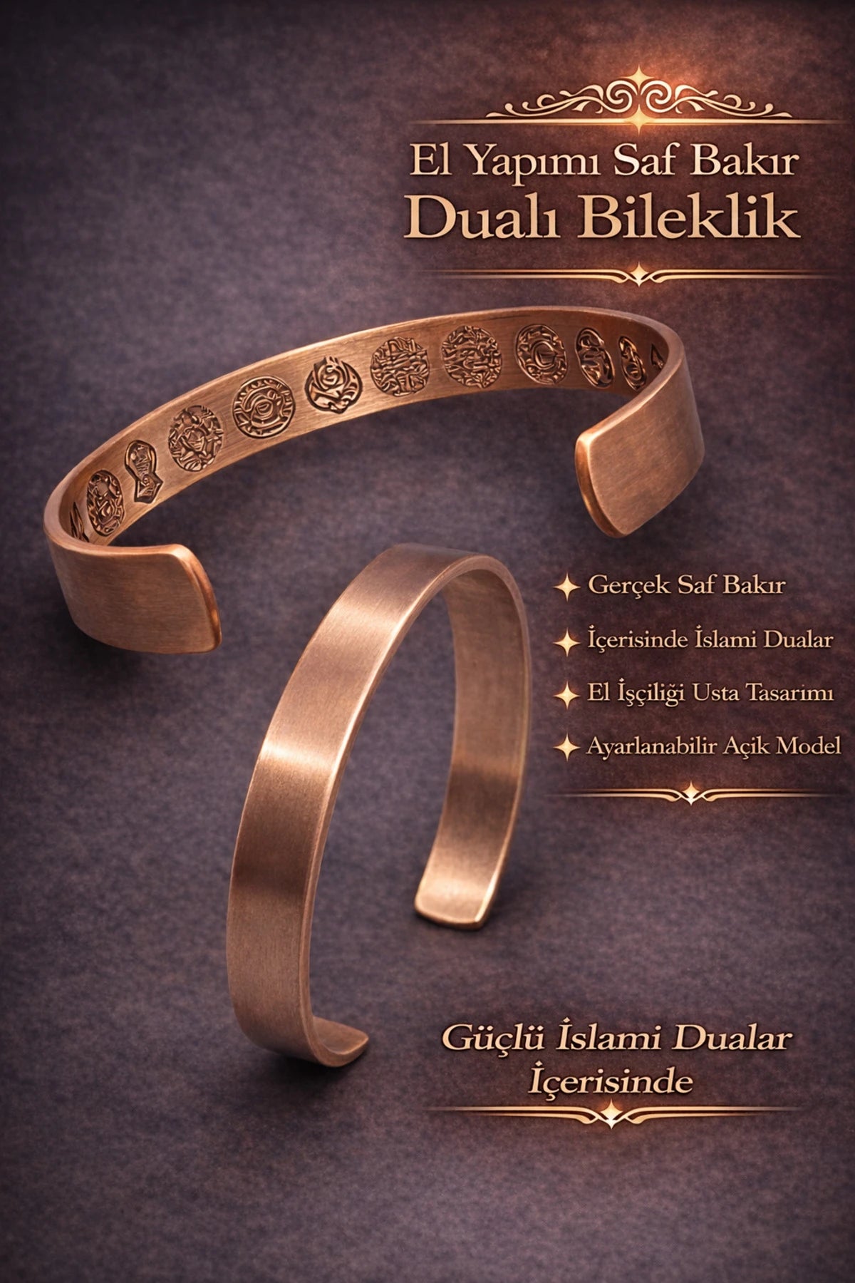 Babalar Günü Hediye Seti Erkek Bakır İçi Dualı Bileklik Süleyman Yüzük 2'li Set Hediye Kutulu Saf Bakır El Yapımı