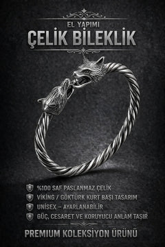 Viking Kurt Başlı Çelik Bileklik – Güç, Cesaret ve Sadakati Sembolize Eden Erkek Çelik Bileklik