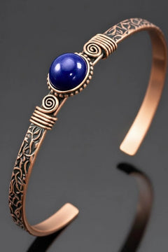 Erkek Bakır Bileklik Doğal Lapis Lazuli Taşı Kadın Kelepçe Bilezik