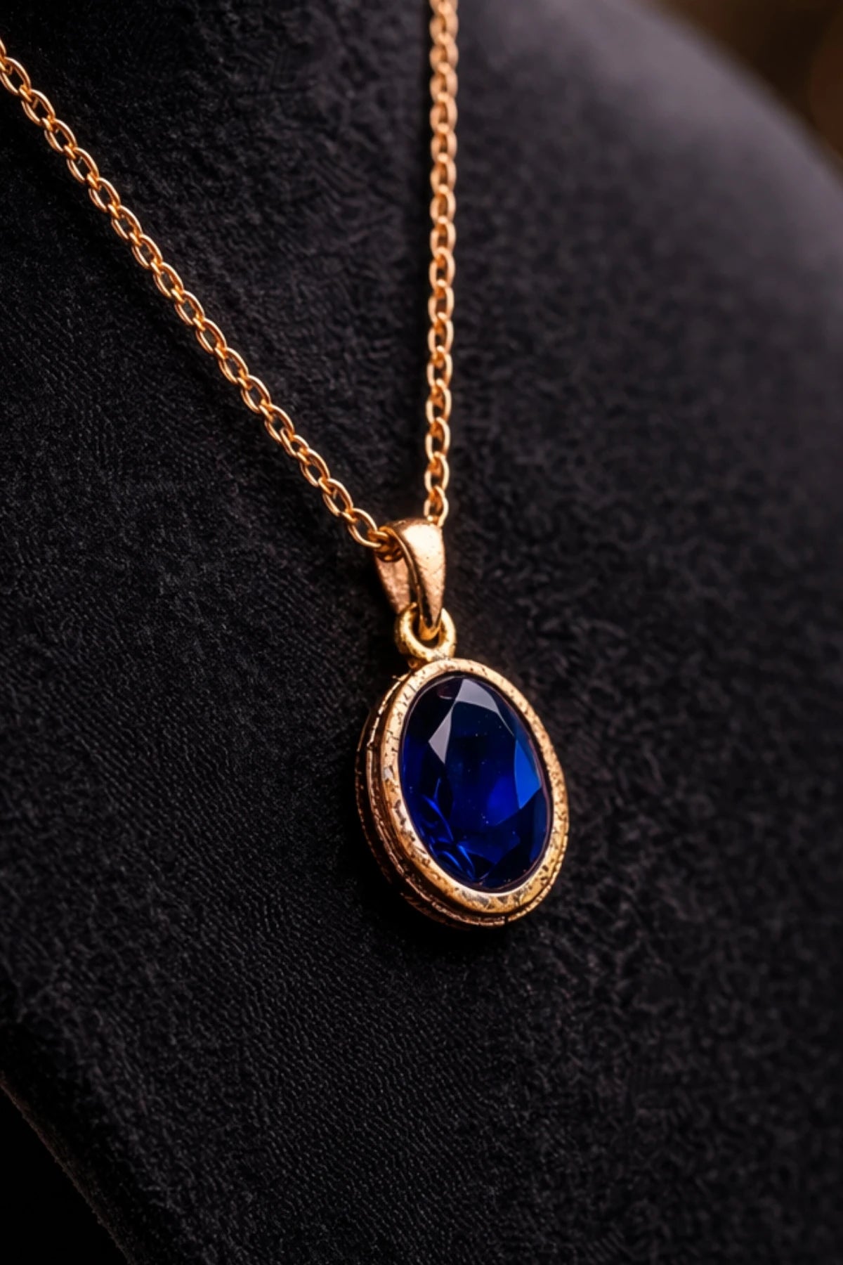 Kadın Bakır Kolye Doğal Koyu Mavi Safir Taşlı Minimal Model Kolye