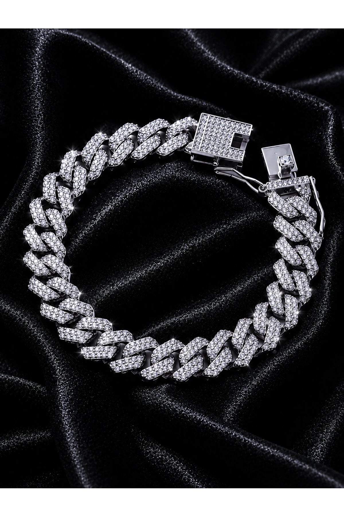 Erkek Taşlı Cuban Chain Bileklik Zirkon Taşlı Hip Hop Rapçi Stil Paslanmaz Çelik Bileklik