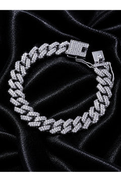 Erkek Taşlı Cuban Chain Bileklik Zirkon Taşlı Hip Hop Rapçi Stil Paslanmaz Çelik Bileklik