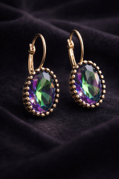Kadın Bakır Küpe Bileklik Yüzük Takım Seti Doğal Mistik Topaz Taşlı Oval Model Set