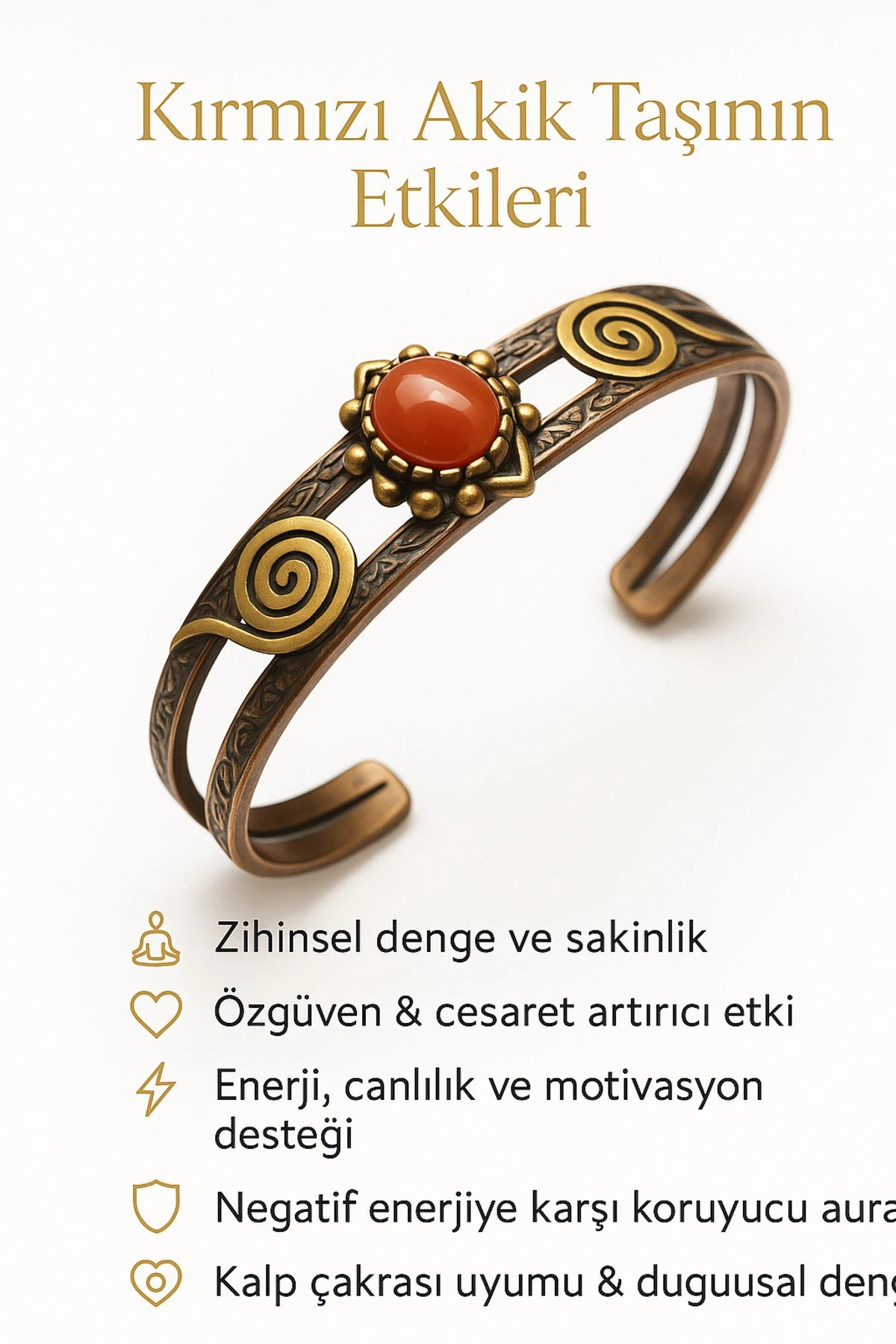 Kırmızı Akik Taşlı El Yapımı Antik Kadın Bakır Bileklik – Enerji, Koruma, Şifa & Çakra Dengesi