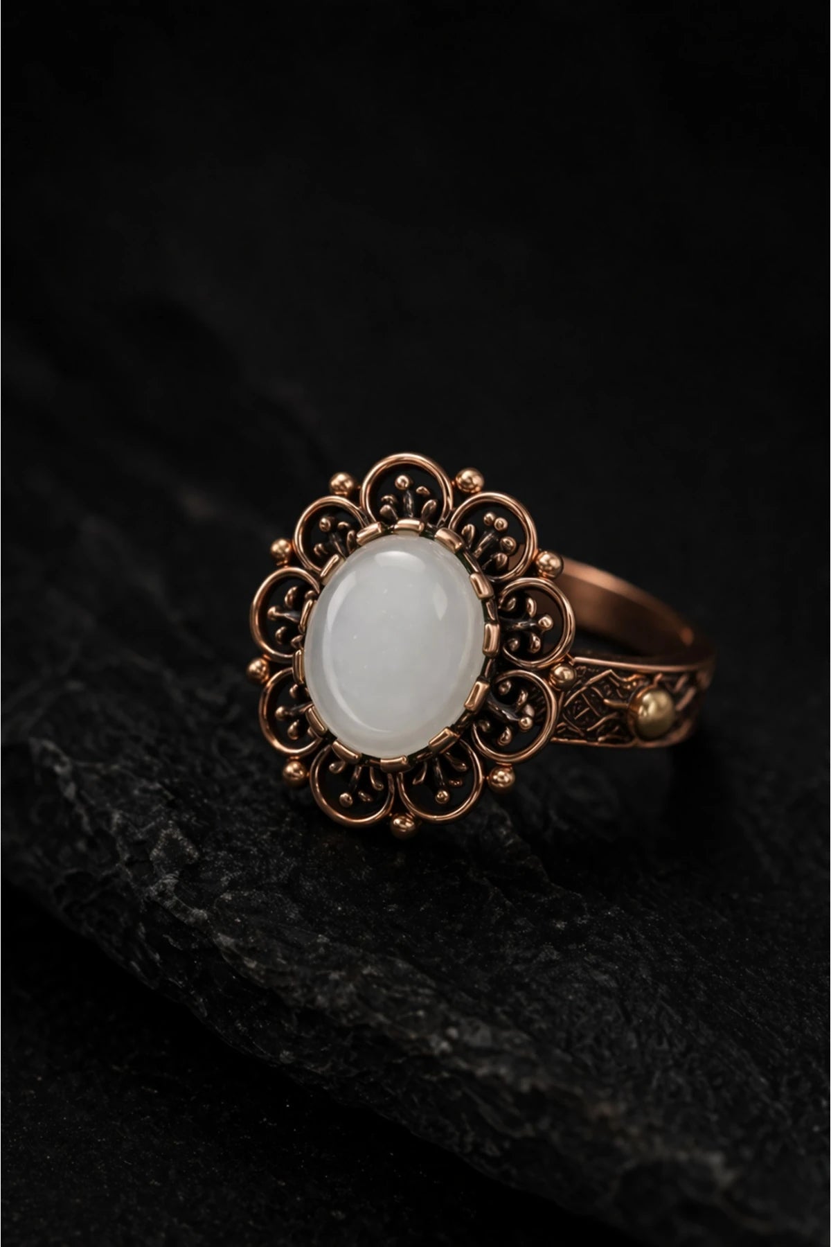 Kadın Bakır Bileklik Yüzük Set Doğal Yeşil Akik Taşlı Otantik Model Set