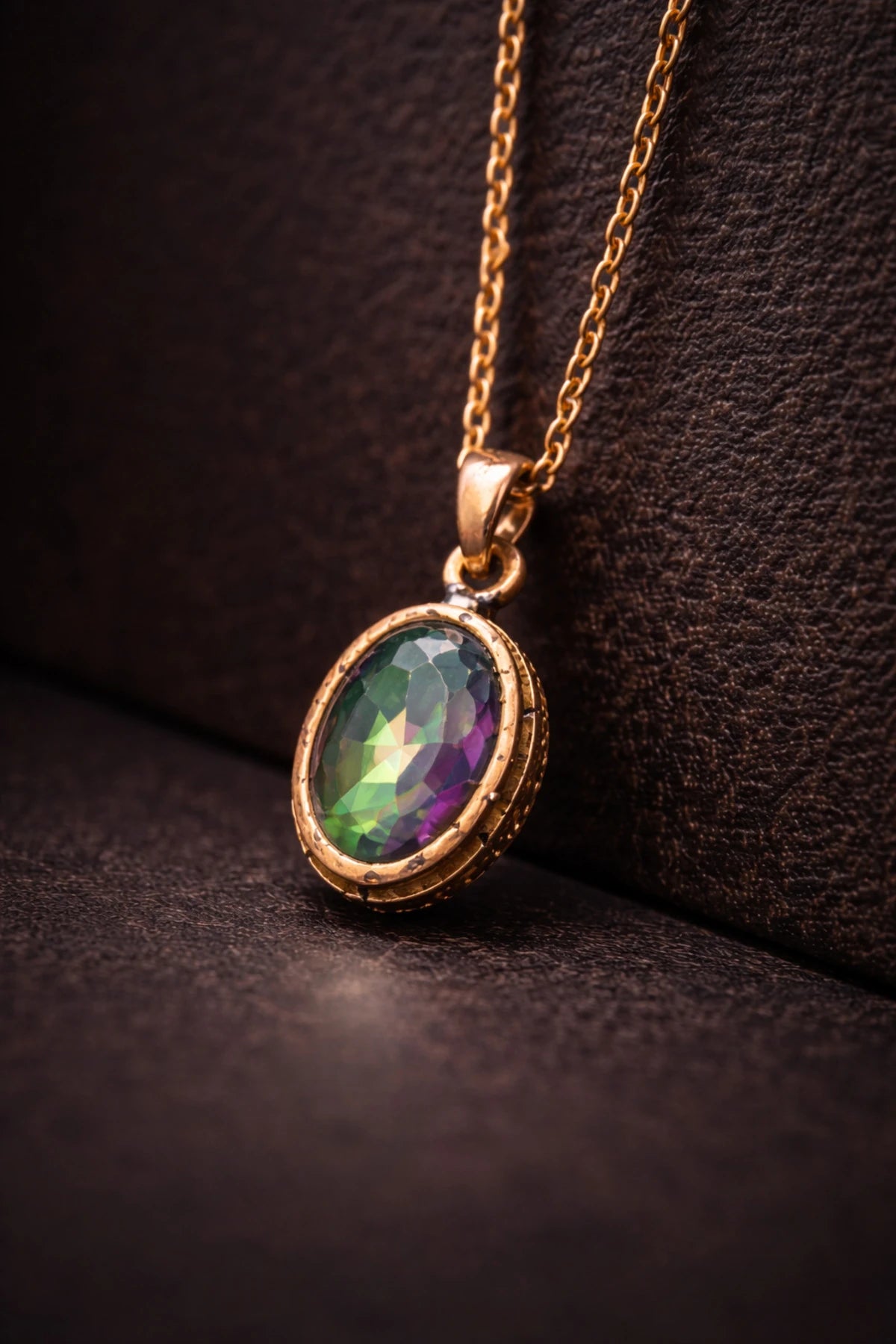 Kadın Bakır Kolye Doğal Mistik Topaz Taşlı Minimal Model Kolye