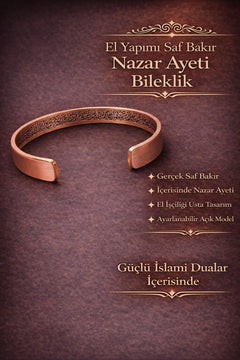 İçi Dualı Erkek Kadın %100 Saf Bakır Bileklik – Nazar Ayeti Dualı Ayarlanabilir