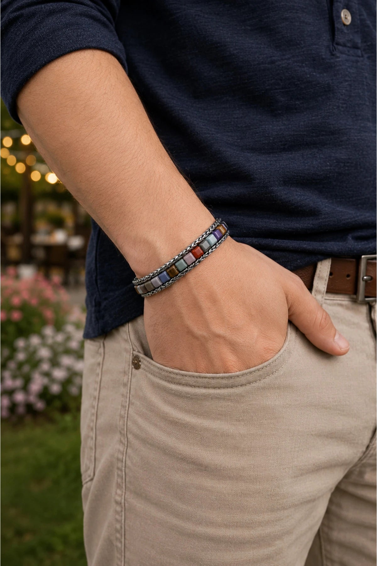 10 Çakra Doğal Taşlı 316L Paslanmaz Çelik Zincir Erkek Kadın Bileklik Enerji Taşlı Unisex Modern Tasarım