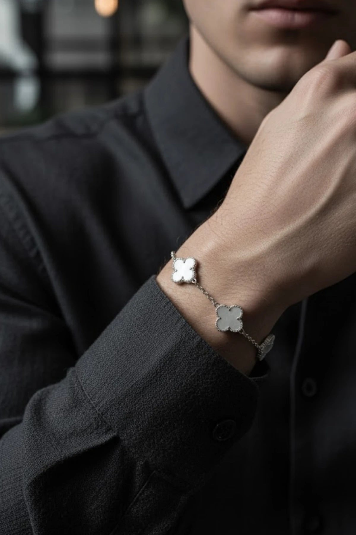 Taşlı Royal Pearl Petal Model Erkek Çelik Bileklik