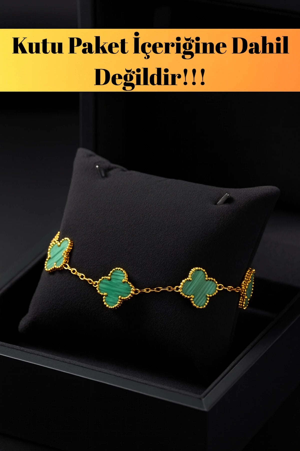 Altın Kaplama Yeşil Malakit Taşlı Petal Yaprak Model Çizgili Kadın Çelik Bileklik