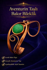 Kadın Bakır Bileklik Doğal Aventurin Taşlı Otantik Model Bilezik Her Bileğe Uygun