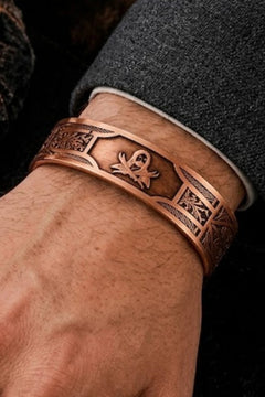Hz Ali İşlemeli Bakır Bileklik Otantik El İşçiliği Ayarlanabilir Unisex Tasarım
