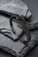 Erkek Kadın Siyah Taşlı Çelik Bileklik Zirkon Detaylı Modern Açık Kelepçe Zülfikar Kılıcı Model