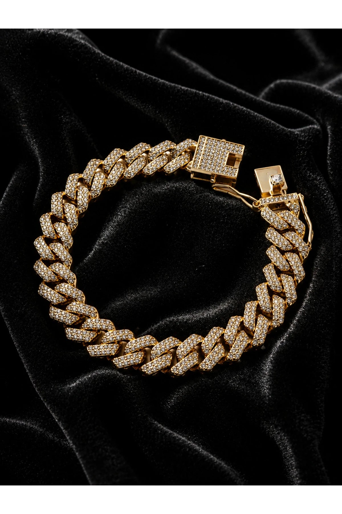 Erkek Taşlı Cuban Chain Bileklik Zirkon Taşlı Hip Hop Rapçi Stil Paslanmaz Çelik Bileklik