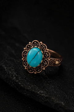 Kadın Bakır Bileklik Yüzük Set Doğal Firuze Taşlı Otantik Model Set