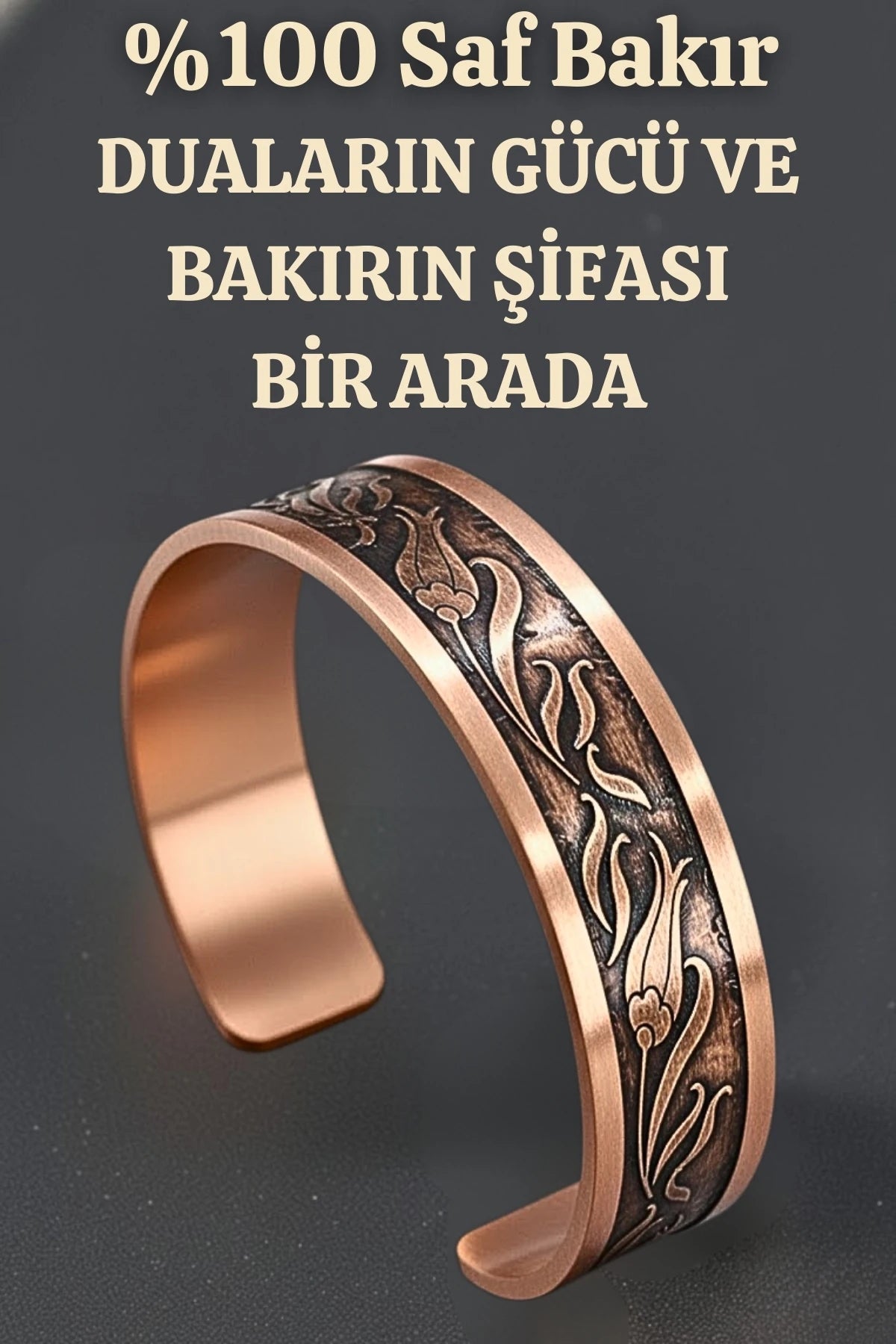Lale Motifli Lazer Kazıma Dualı Bakır Bileklik Felak Nas Celcelutiye Hz Süleyman Mühürü Koruyucu