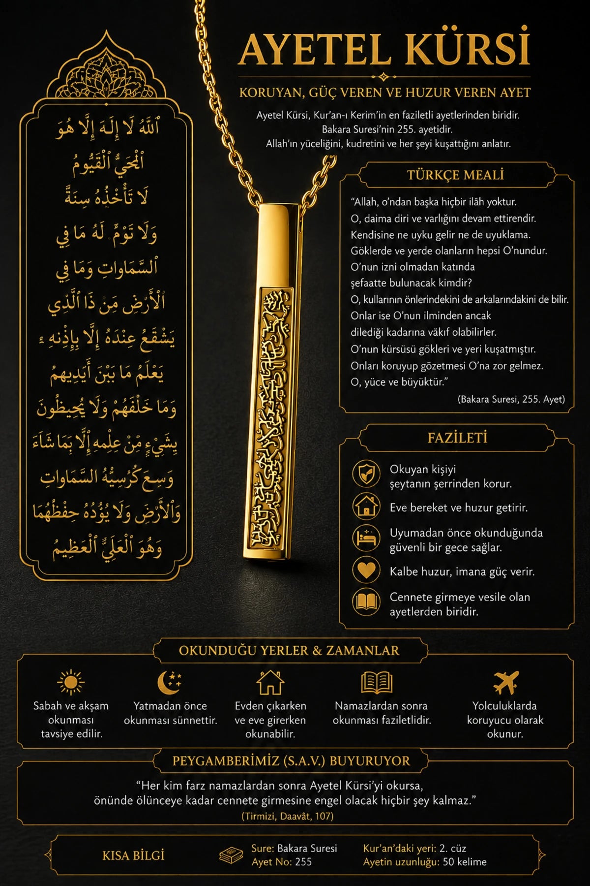 Erkek Kadın Ayetel Kürsi Yazılı Çelik Kolye Paslanmaz Çelik Dikdörtgen Minimal Manevi Tasarım Kolye