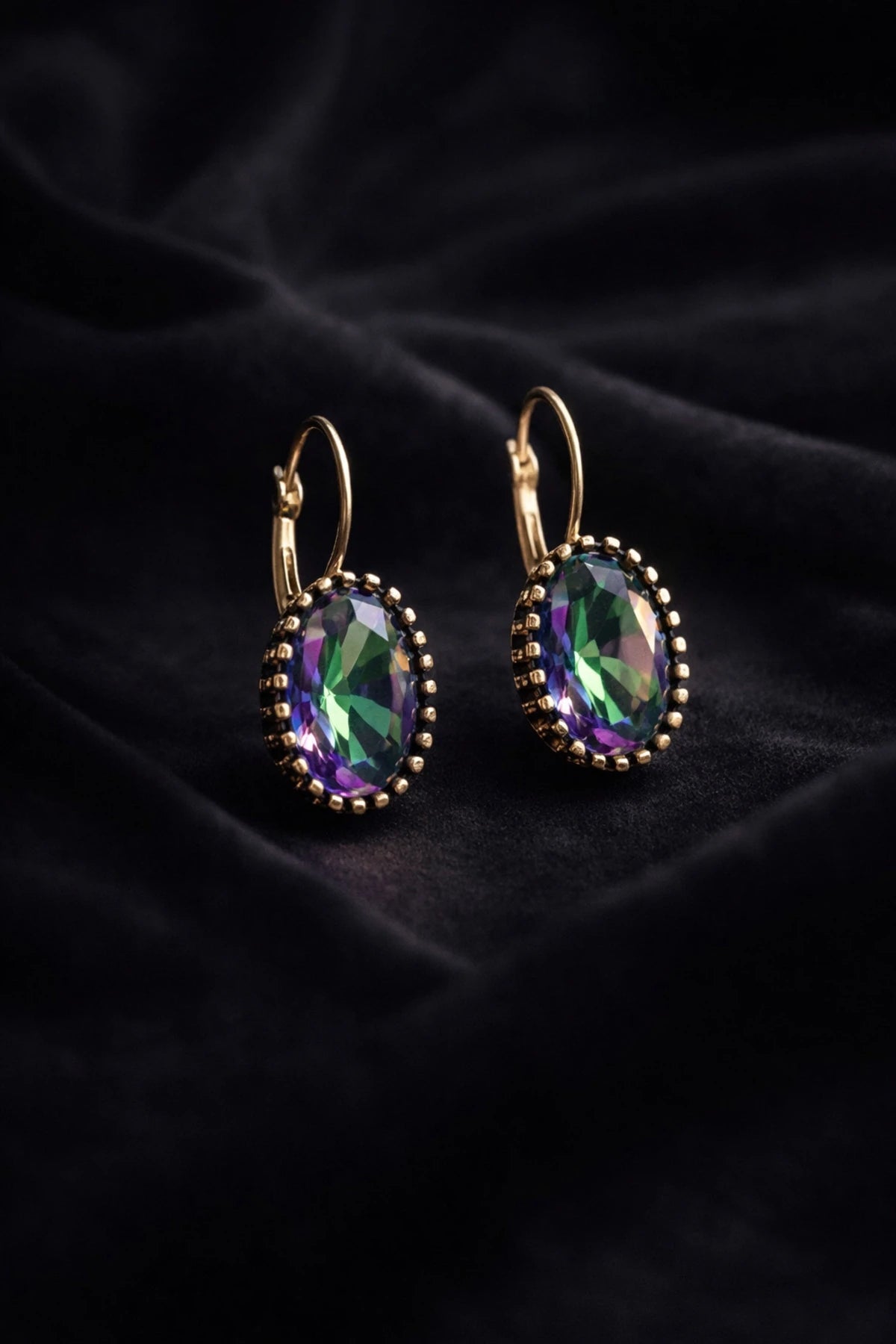 Kadın Bakır Küpe Bileklik Kolye Takım Seti Doğal Mistik Topaz Taşlı Oval Model Set