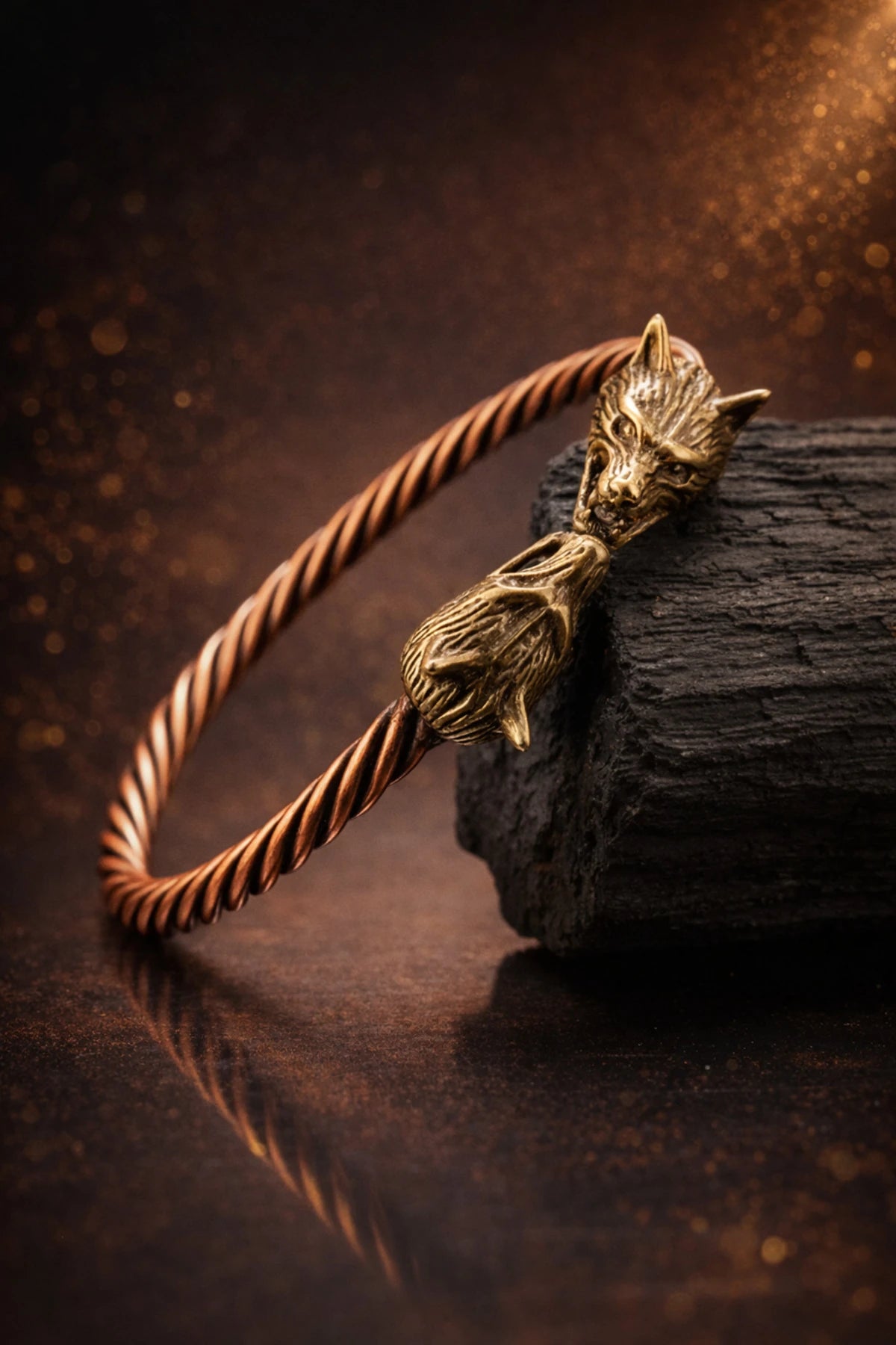 Viking Kurt Başlı Bakır Bileklik – Güç, Cesaret ve Sadakati Sembolize Eden Erkek Bakır Bileklik