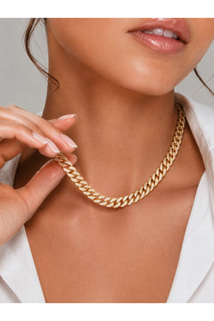 Erkek Kadın Taşlı Altın Kaplama Cuban Chain Kolye Zirkon Taşlı Hip Hop Rapçi Stil Paslanmaz Çelik Kolye