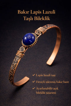 Erkek Bakır Bileklik Doğal Lapis Lazuli Taşı Kadın Kelepçe Bilezik