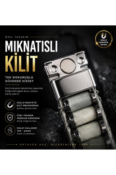 Erkek Çelik Bileklik Doğal Howlit Taşlı Paslanmaz 316 L Premium Bileklik Özel Mıknatıslı Kilit