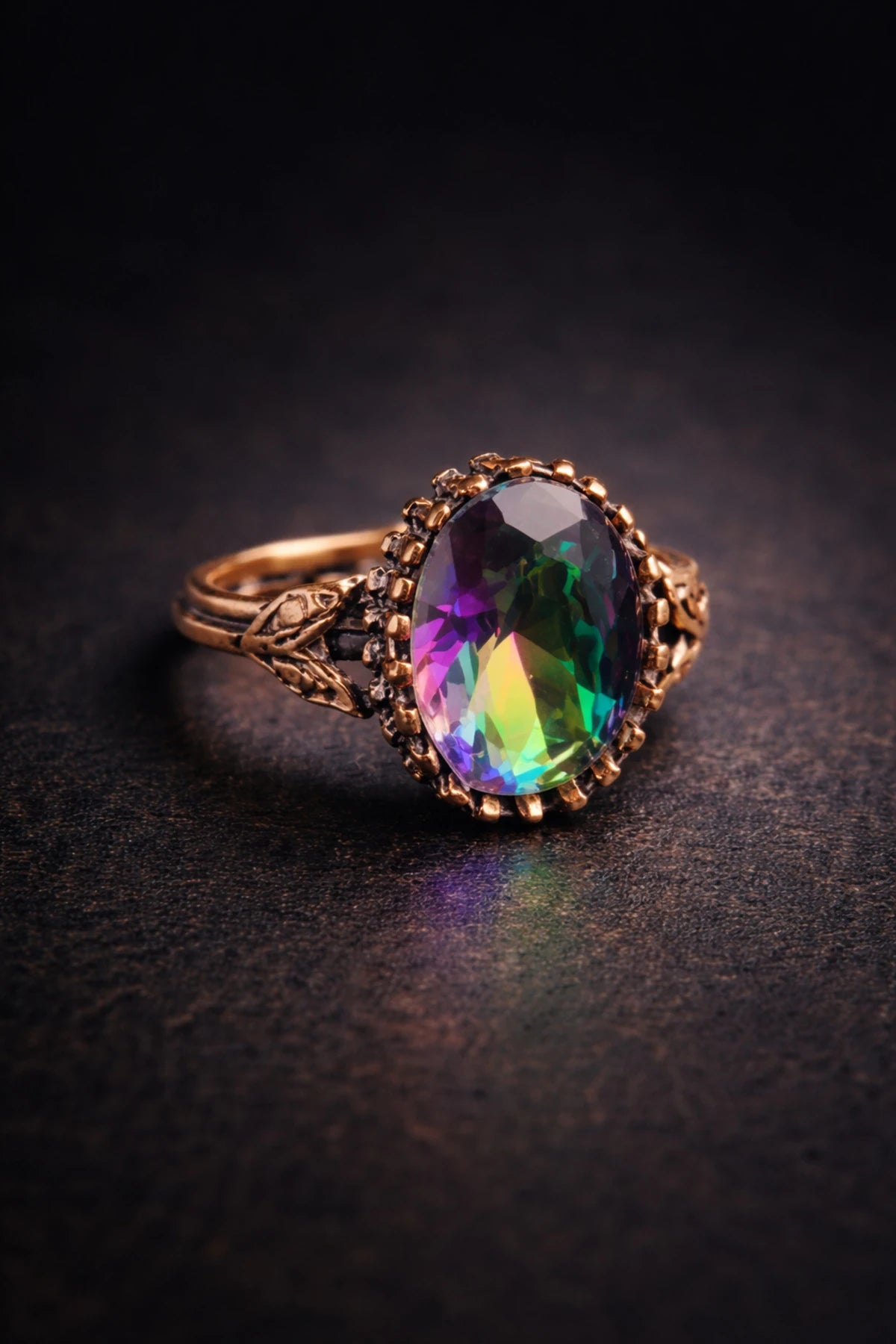 Kadın Bakır Yüzük Doğal Mistik Topaz Taşı Oval Model Kelepçe Yüzük