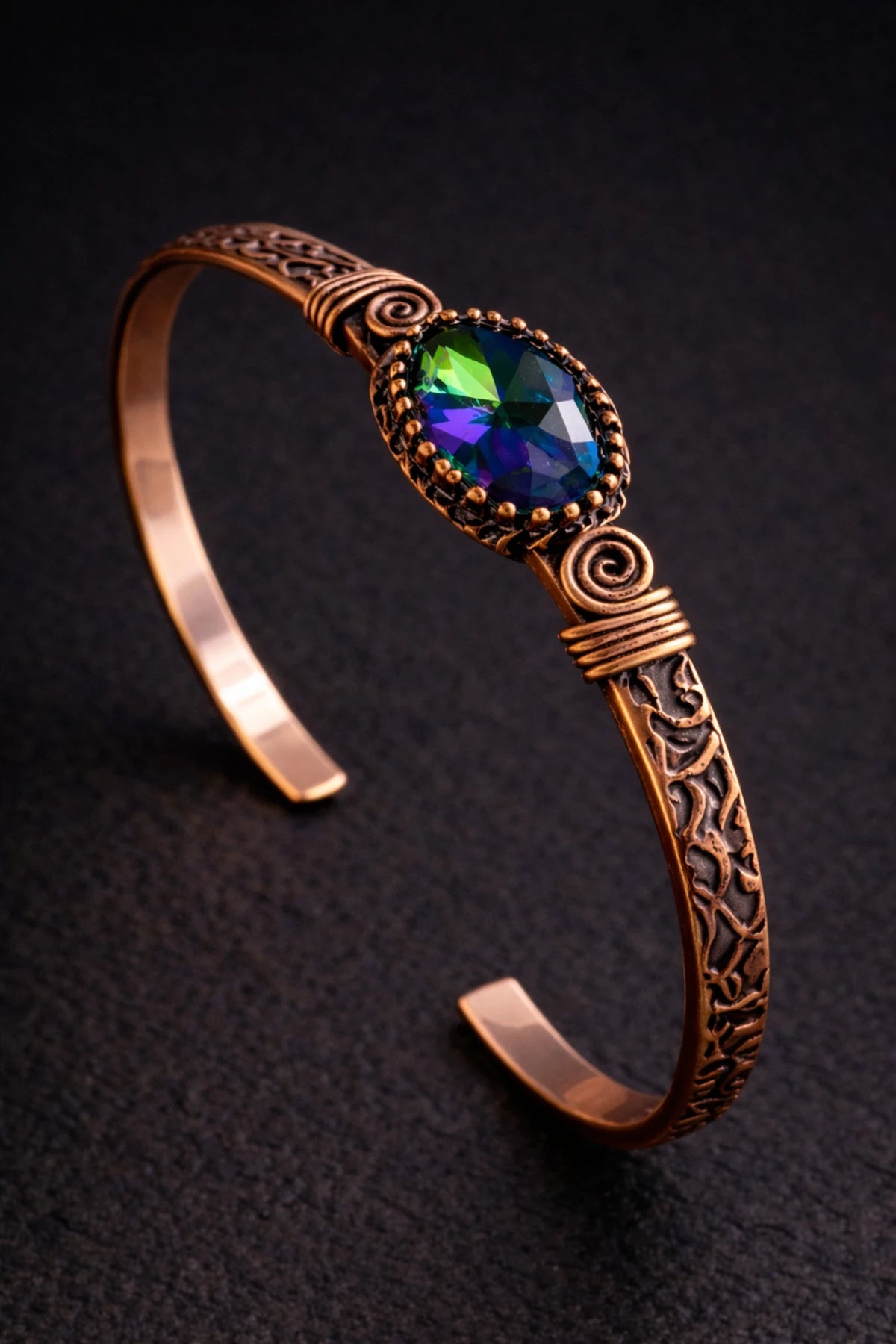 Kadın Bakır Bileklik Yüzük Küpe Kolye Takım Seti Doğal Mistik Topaz Oval Model Bakır Set