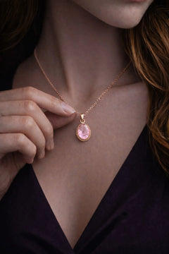 Kadın Bakır Kolye Doğal Açık Pembe Taşlı Minimal Model Kolye