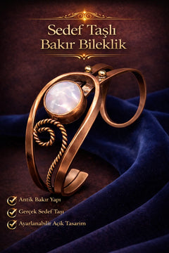 Kadın Bakır Bileklik Doğal Taşlı Otantik Model Bilezik Her Bileğe Uygun
