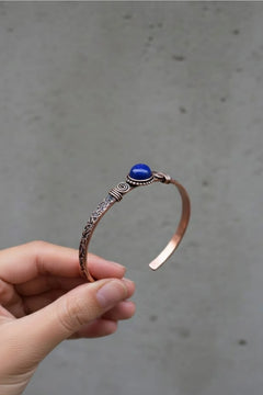 Erkek Bakır Bileklik Doğal Lapis Lazuli Taşı Kadın Kelepçe Bilezik