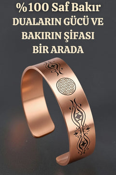 Kadın Bakır Bileklik Yaşam Çiçeği Lazer Kazımalı Kadın Bilezik Sürpriz Hediyeli