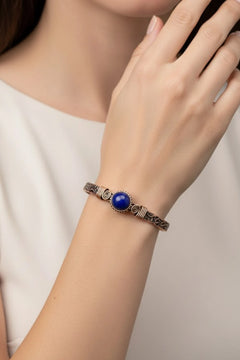 Erkek Bakır Bileklik Doğal Lapis Lazuli Taşı Kadın Kelepçe Bilezik