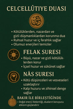 Desenli Dualı Bakır Bileklik Felak, Nas, Celcelutiye ve Hz. Süleyman Mühürlü Koruyucu Lazer Kazımalı