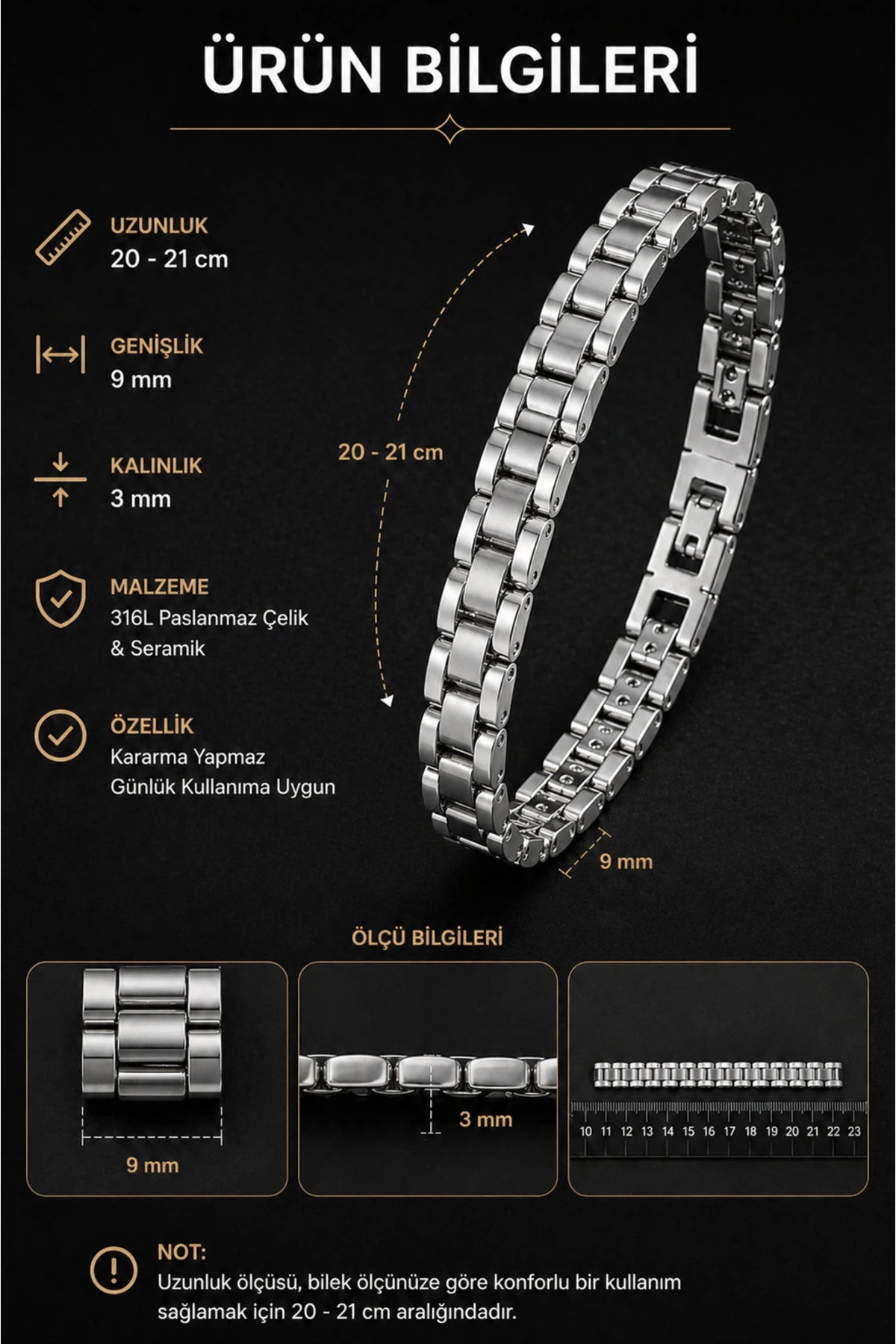 Erkek Paslanmaz Çelik Bileklik Detaylı Zincir Model Modern Şık Dayanıklı Tasarım