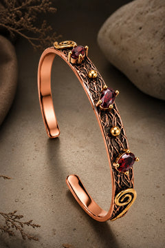 Kadın Bakır Bileklik Kırmızı Zirkon Taşlı Ayarlanabilir El İşçiliği Otantik Tasarım