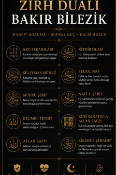 %100 Saf Bakır Dualı Kolye ve Bileklik Seti İslami Semboller İşlemeli Erkek Kadın Ayarlanabilir El Yapımı