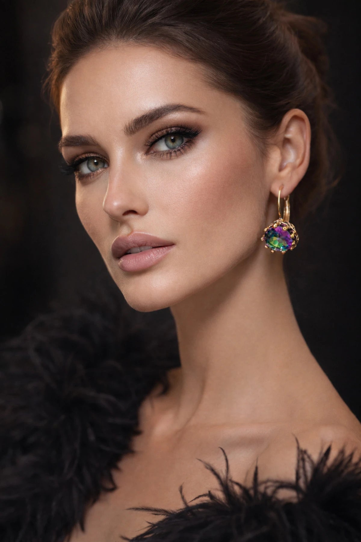 Kadın Bakır Bileklik Yüzük Küpe Takım Seti Doğal Mistik Topaz Yuvarlak Model Taşlı Saf Bakır Set