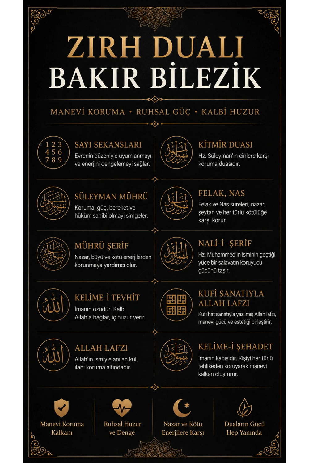 Zırh Dualı %100 Saf Bakır Bileklik İslami Dualar İşlemeli Ayarlanabilir El Yapımı Unisex