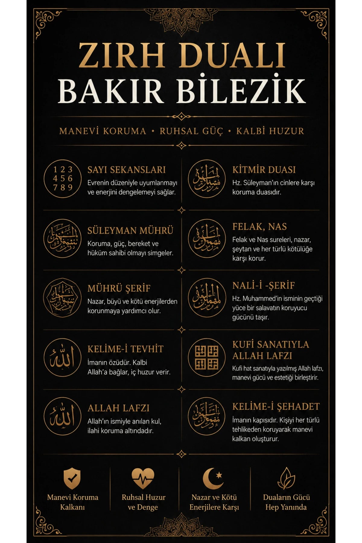 Zırh Dualı %100 Saf Bakır Bileklik İslami Dualar İşlemeli Ayarlanabilir El Yapımı Unisex