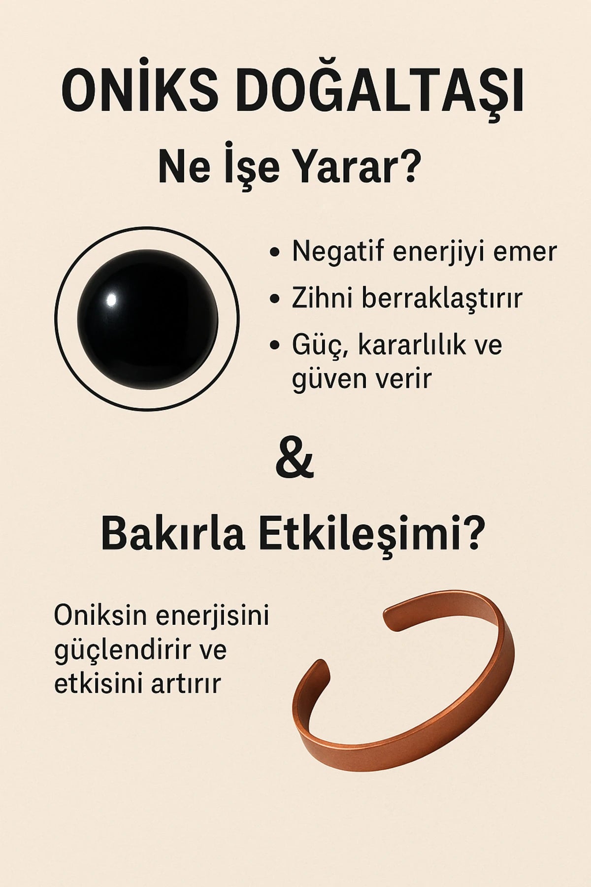 Doğal oniks Taşlı Kadın Bakır Bileklik – Şans ve Koruma Enerjili Bilezik