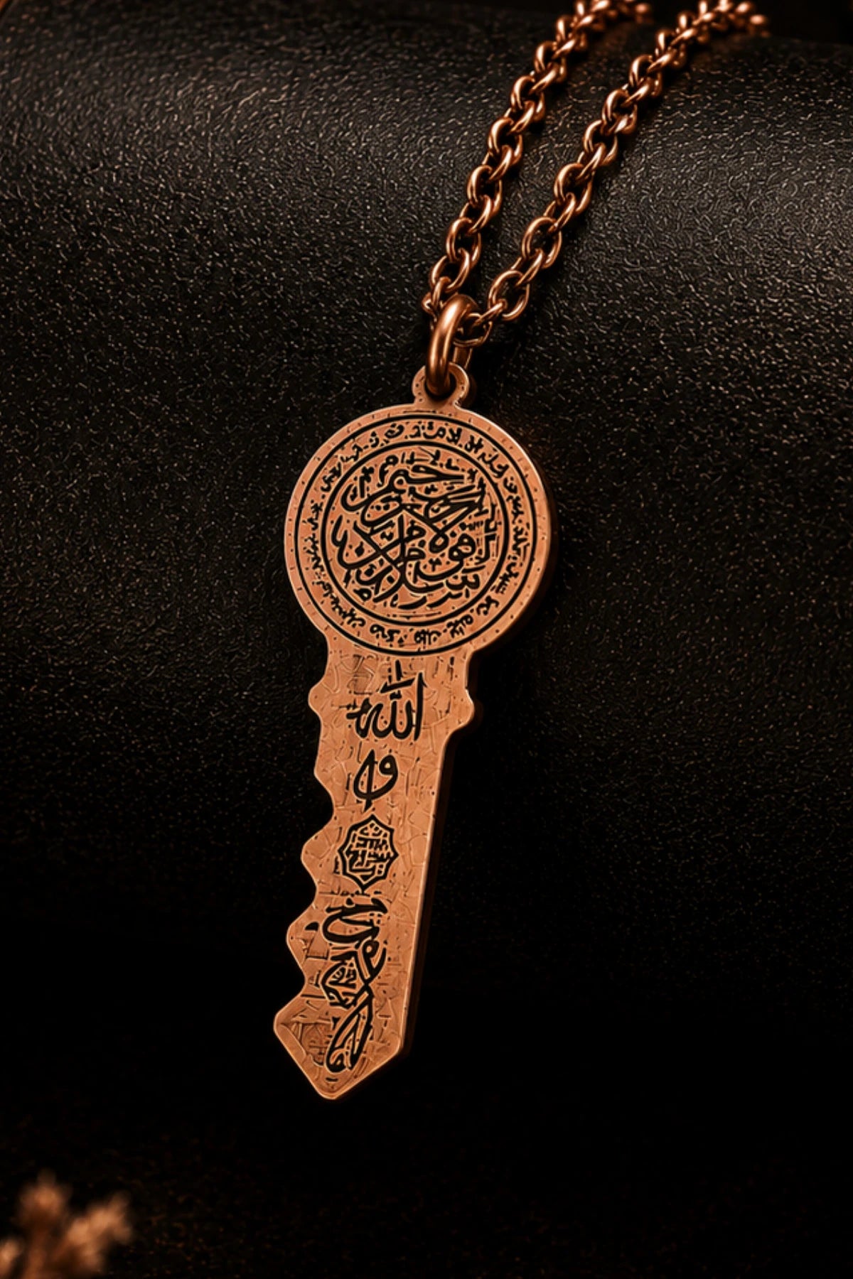 Mühr-ü Süleyman ve Allah Yazılı Anahtar Kolye Bakır Kaplama Manevi Koruma Sembollü Kolye