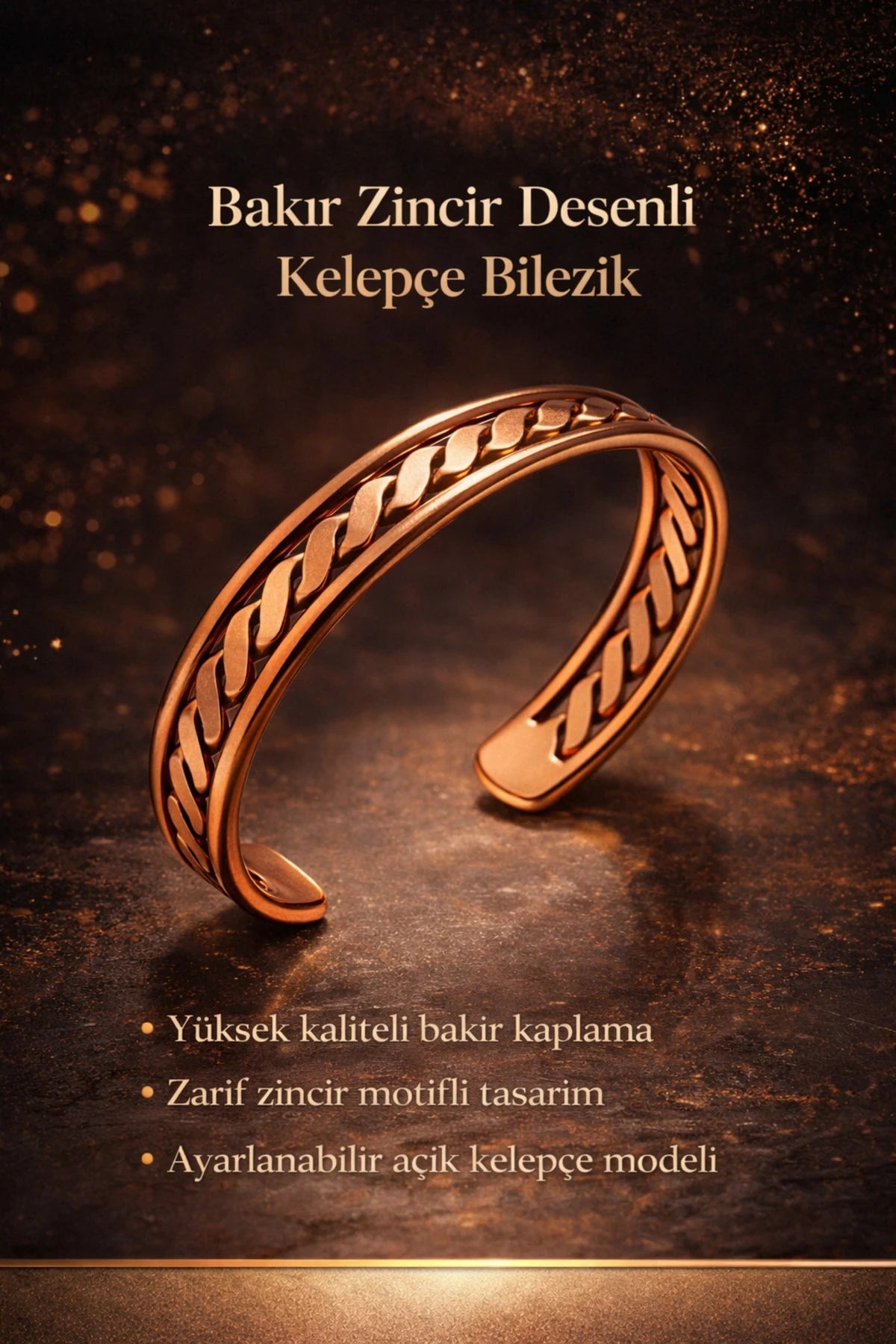 Örgü Desenli Saf Bakır Bileklik – Ayarlanabilir Kadın Bakır Bilezik