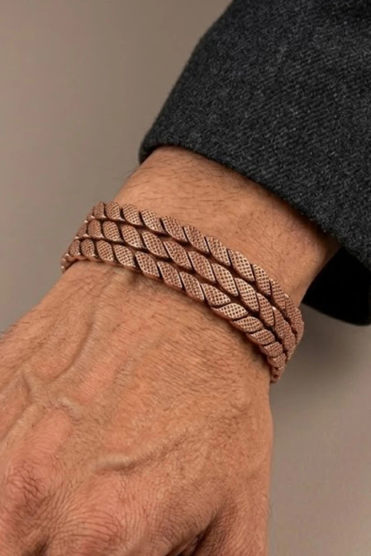 Erkek Kadın Çok Sıralı Bakır Bileklik Geniş Tasarım Ayarlanabilir Otantik ve Güçlü Görünüm