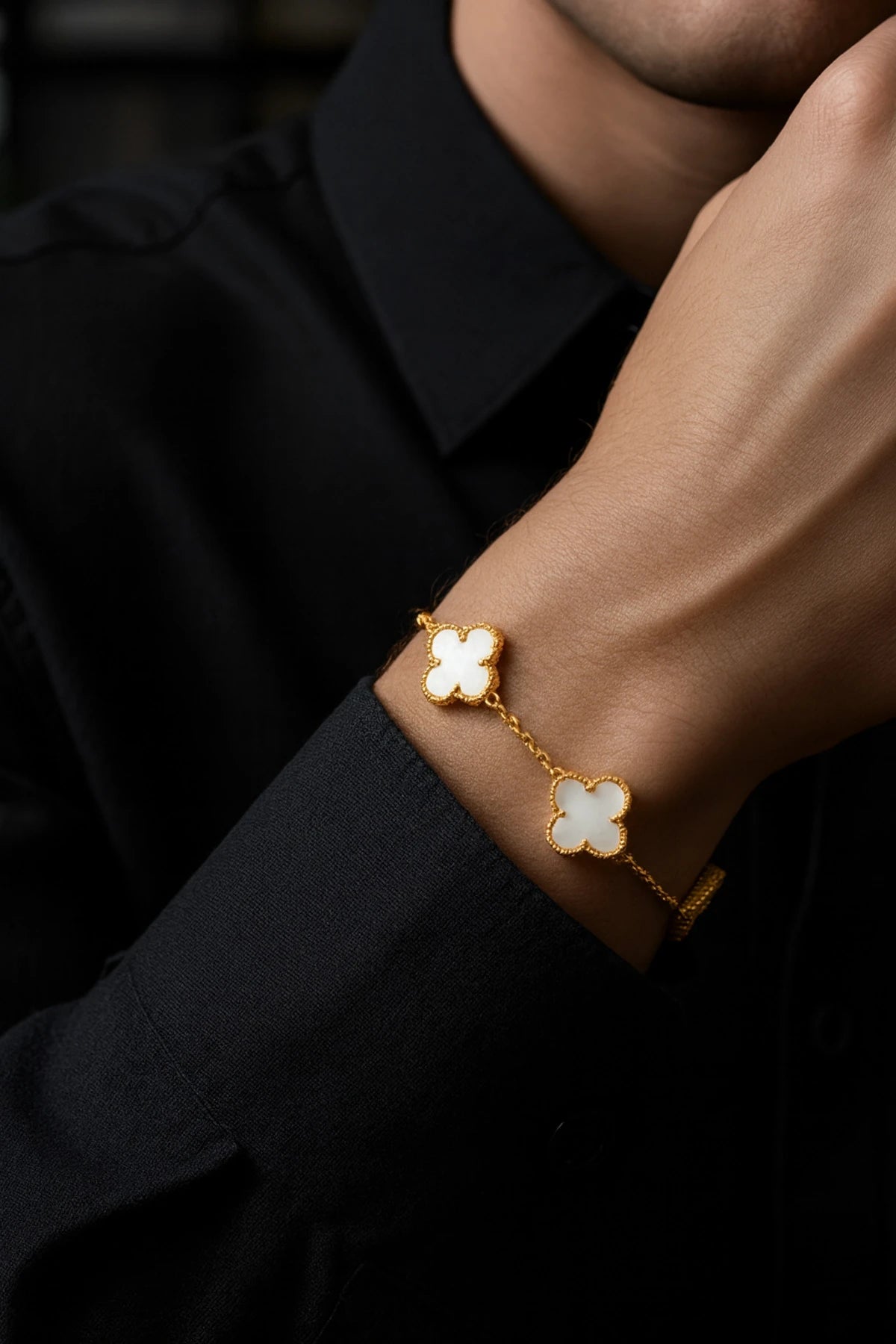 Altın Kaplama Taşlı Royal Pearl Petal Model Erkek Çelik Bileklik